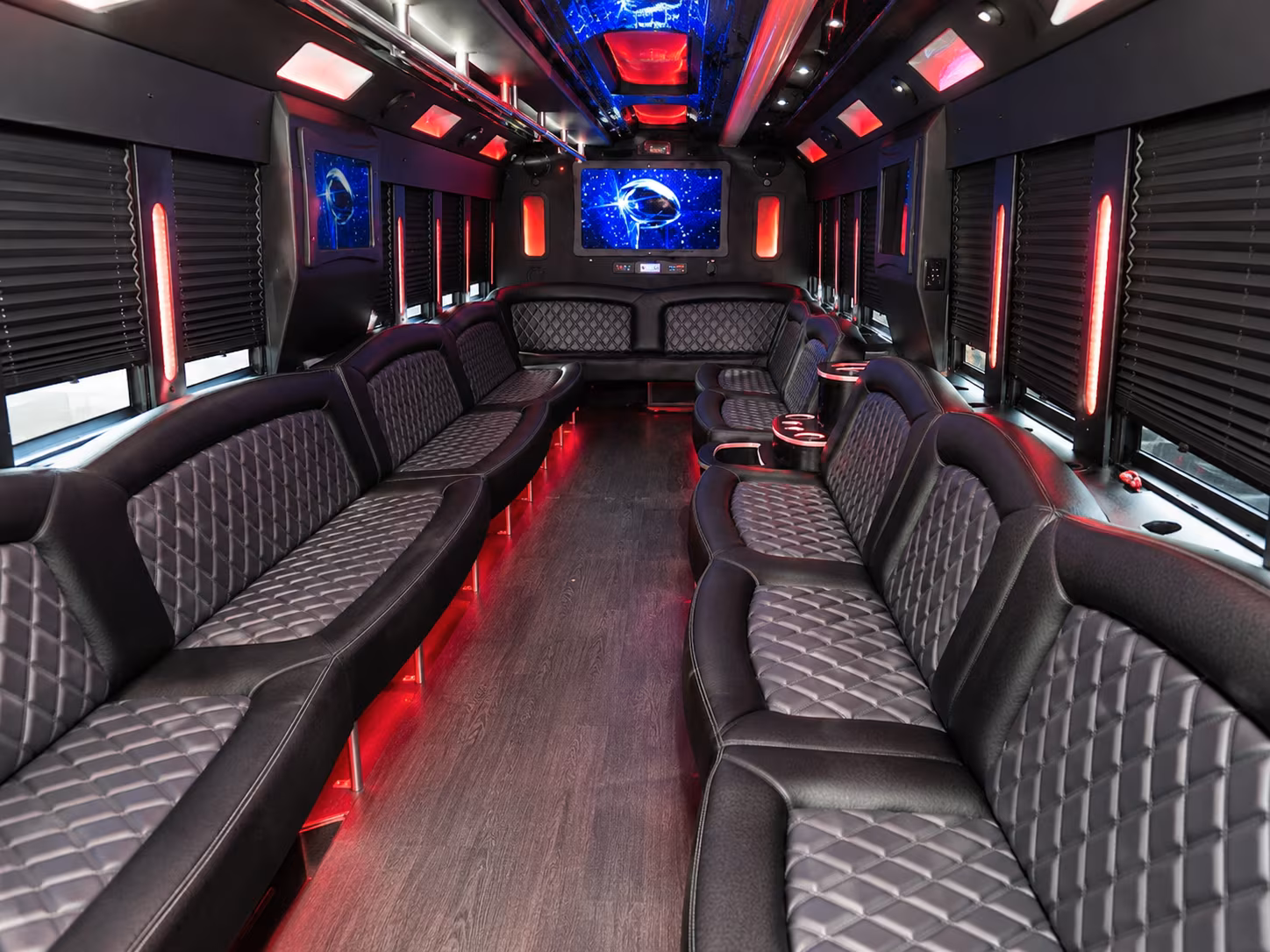 Columbus Birthday, Sweet 16, & Quinceañera Transportation party bus exterior