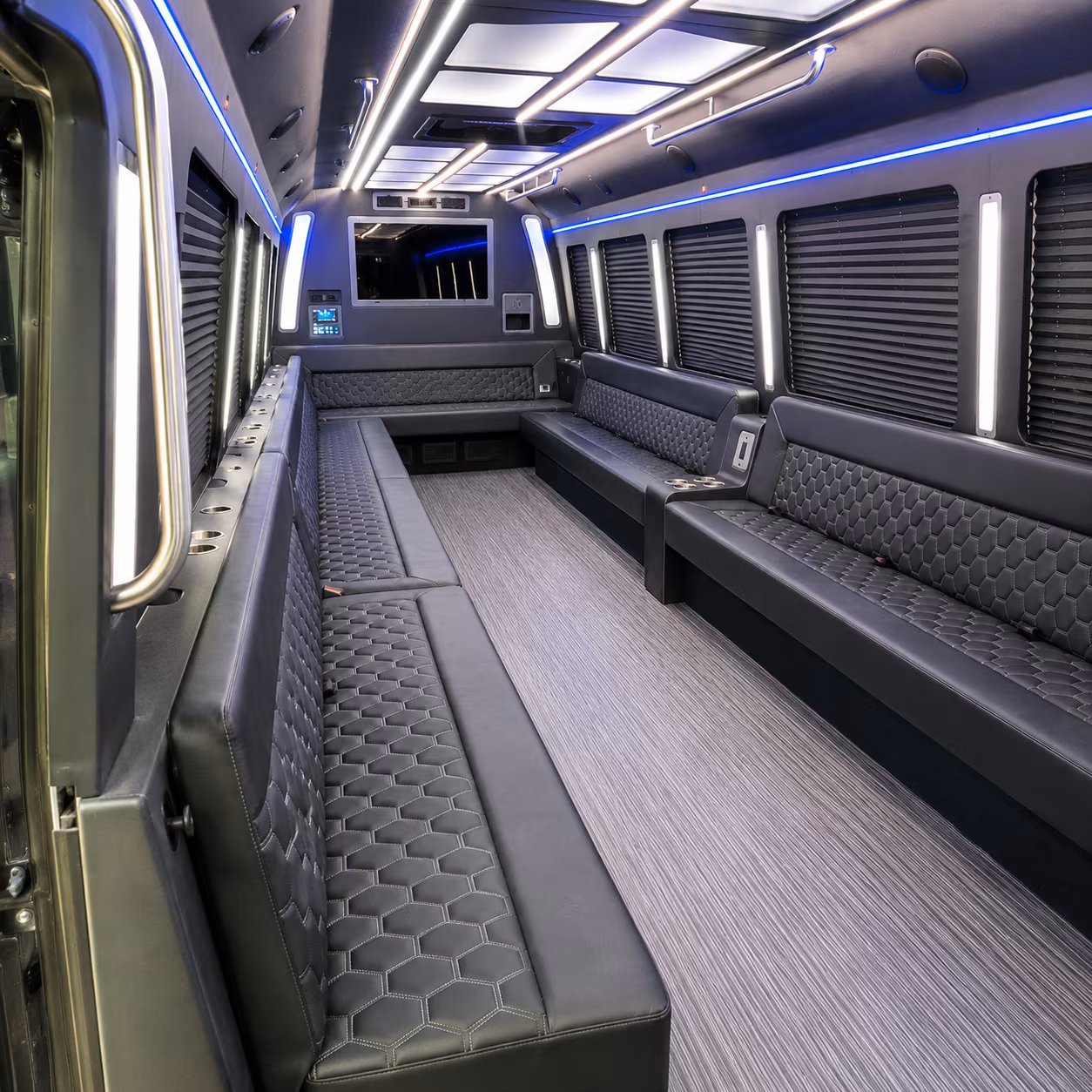 Interior of a party bus rental serving Columbus